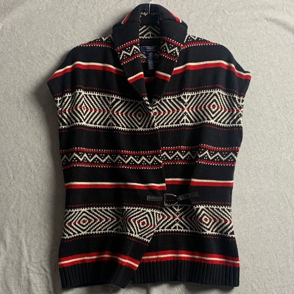 RALPH LAUREN | LARGE Women AZTEC CHAPS SWEATER VEST | RED WHITE BLACK